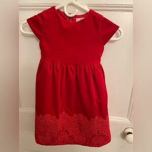 Florence Eiseman Red Velvet Slip Intricate Lace Hemline Holidays Dress Girl sz 4